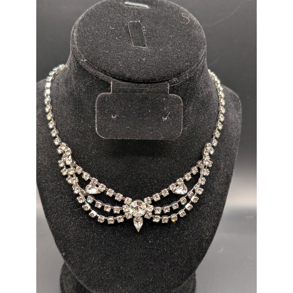 Rhinestone Necklace Silver Tone Vintage Modern